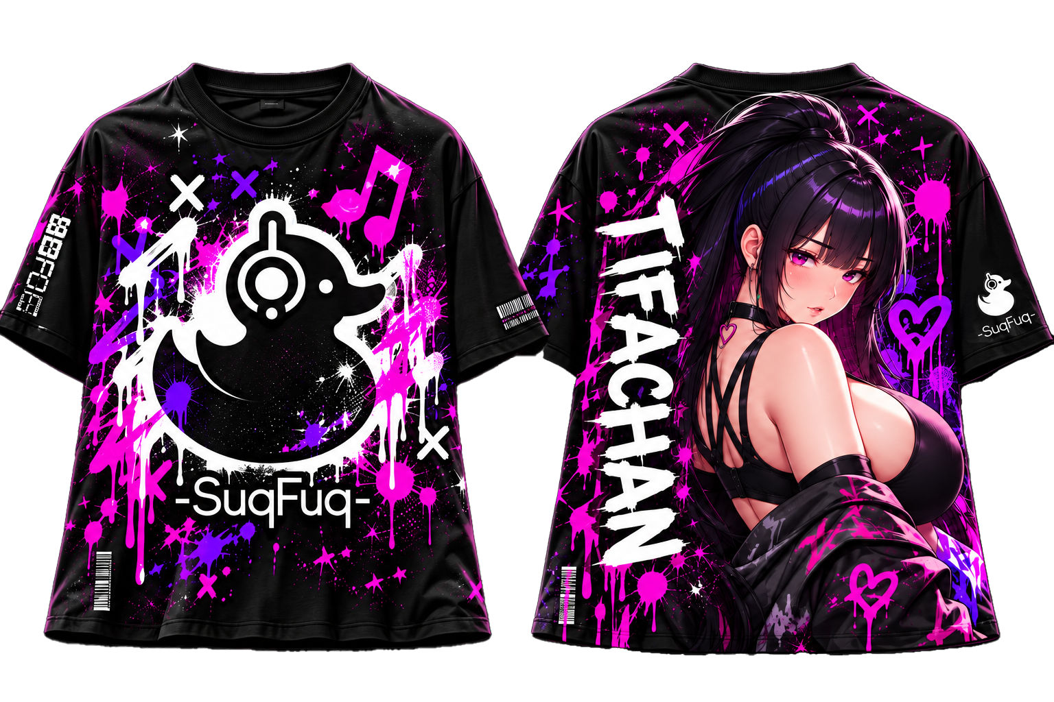 Approved transparent shirt artwork: front on the left, back on the right.